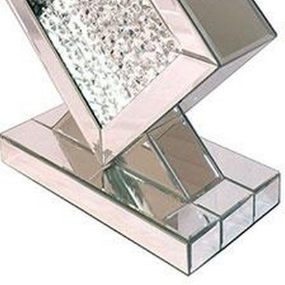 27 Inch Table Lamp, Acrylic Crystals, Diamond Base, Champagne Silver Metal