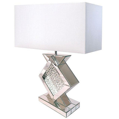 27 Inch Table Lamp, Acrylic Crystals, Diamond Base, Champagne Silver Metal