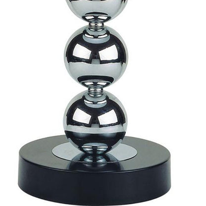 16 Inch Table Lamp Set of 2, 5 Ball Stem, Round Base, Chrome Metal, Black