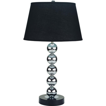 16 Inch Table Lamp Set of 2, 5 Ball Stem, Round Base, Chrome Metal, Black