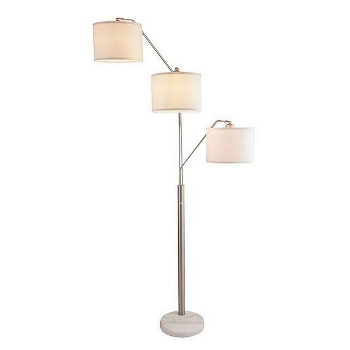 83 Inch Floor Lamp, AdjusFloor, 3 Level Design, Marble, Metal, Silver