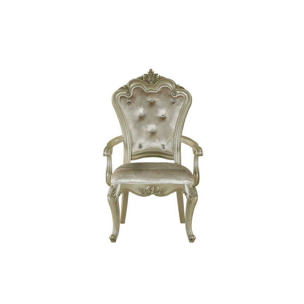 Siq 27 Inch Dining Armchair Set of 2, Upholstered, Champagne Gold, Silver