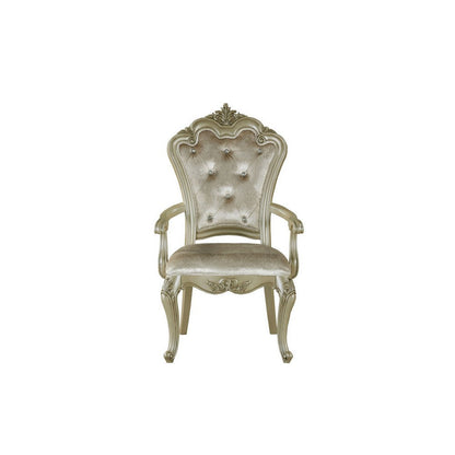Siq 27 Inch Dining Armchair Set of 2, Upholstered, Champagne Gold, Silver