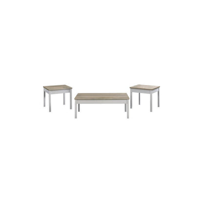 Jessie 3pc Coffee and End Table Set, Modern Light Brown Top, White Frame