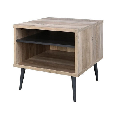 Carly 22 Inch Side End Table, Tapered Legs, 1 Shelf, Light Brown and Gray