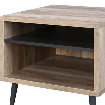 Carly 22 Inch Side End Table, Tapered Legs, 1 Shelf, Light Brown and Gray