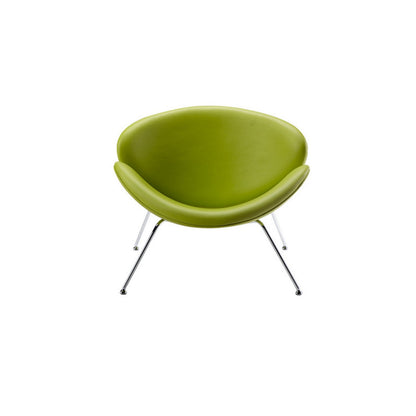 34 Inch Accent Chair, Semicircle Round Shape, Faux Leather, Lime Green