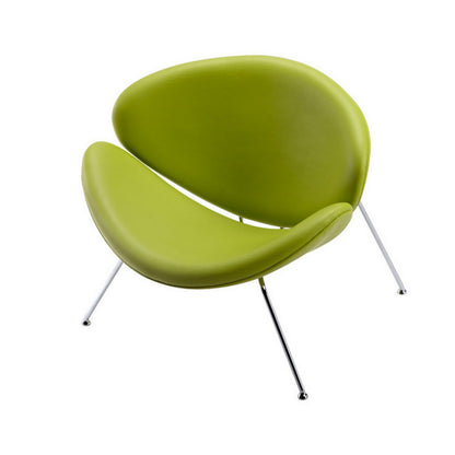 34 Inch Accent Chair, Semicircle Round Shape, Faux Leather, Lime Green