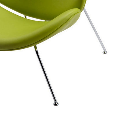 34 Inch Accent Chair, Semicircle Round Shape, Faux Leather, Lime Green