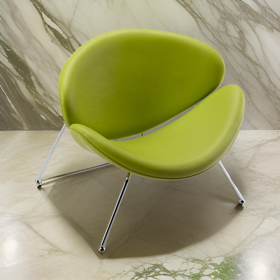 34 Inch Accent Chair, Semicircle Round Shape, Faux Leather, Lime Green