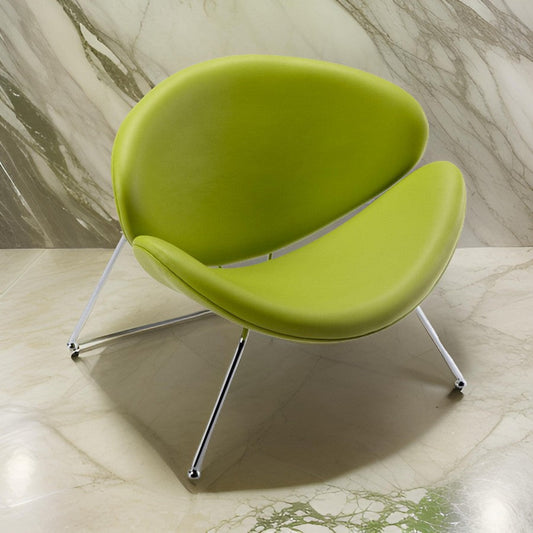 34 Inch Accent Chair, Semicircle Round Shape, Faux Leather, Lime Green