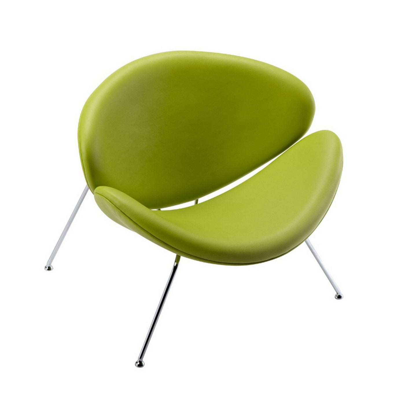 34 Inch Accent Chair, Semicircle Round Shape, Faux Leather, Lime Green