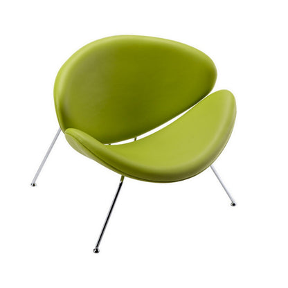 34 Inch Accent Chair, Semicircle Round Shape, Faux Leather, Lime Green