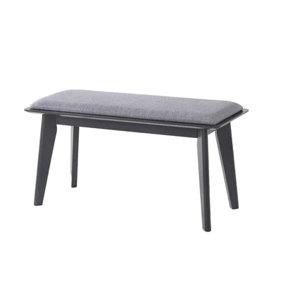35 Inch Bench, Angled Legs, Solid Wood, Light Gray Fabric Upholstery