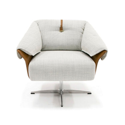 31 Inch Swivel Accent Chair, Padded Cushions, Faux Leather, Gray, Caramel