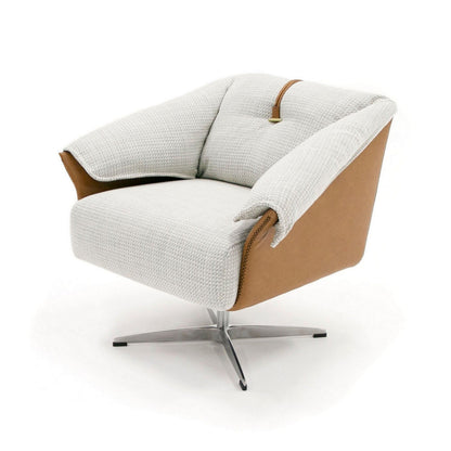 31 Inch Swivel Accent Chair, Padded Cushions, Faux Leather, Gray, Caramel