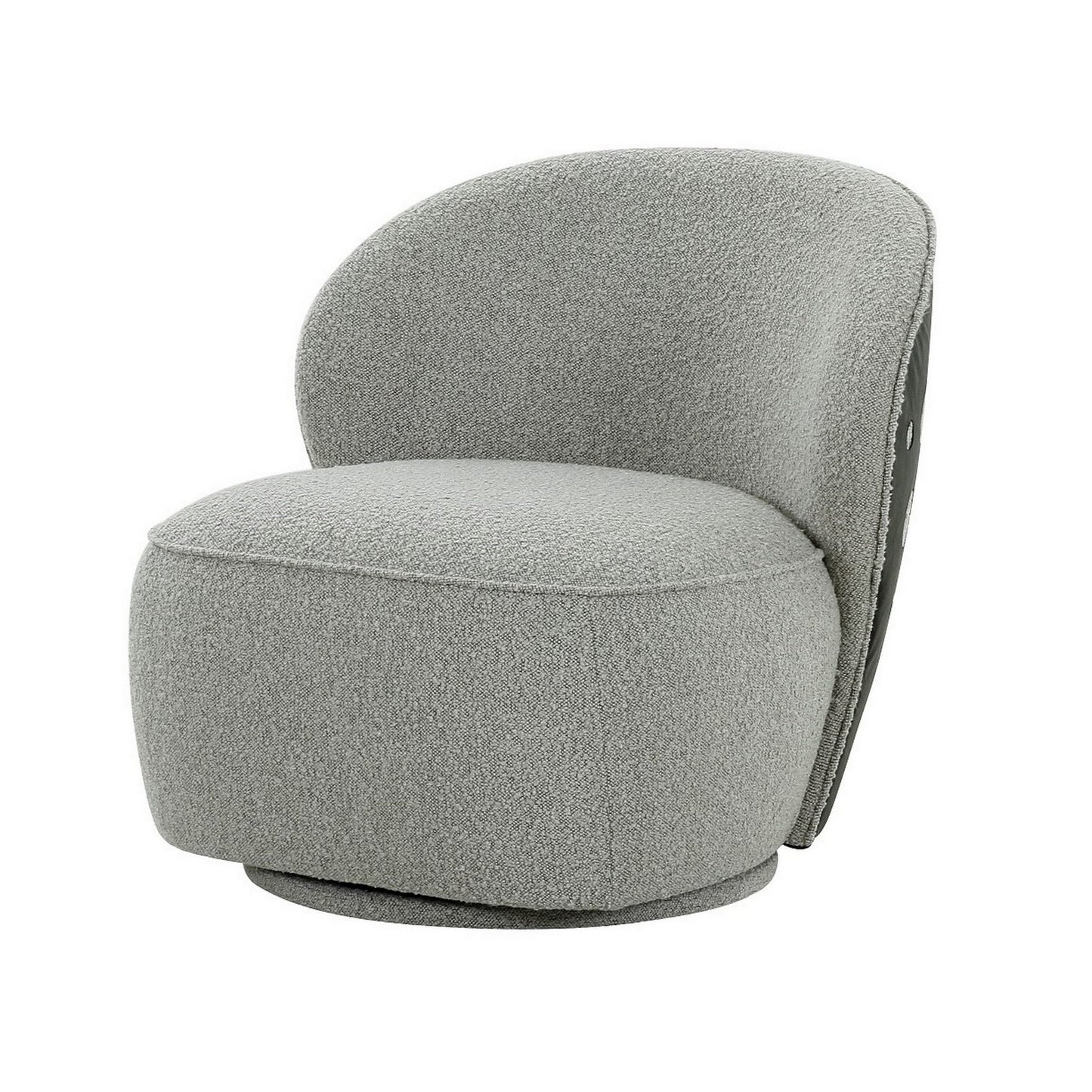 32 Inch Swivel Accent Chair, Smooth Curved Shape, Gray Fabric Upholstery