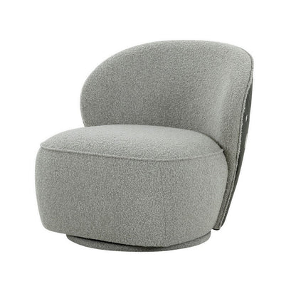 32 Inch Swivel Accent Chair, Smooth Curved Shape, Gray Fabric Upholstery