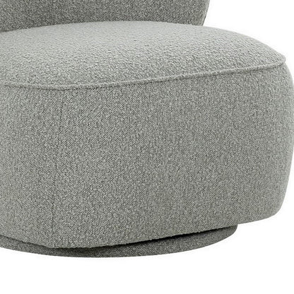 32 Inch Swivel Accent Chair, Smooth Curved Shape, Gray Fabric Upholstery