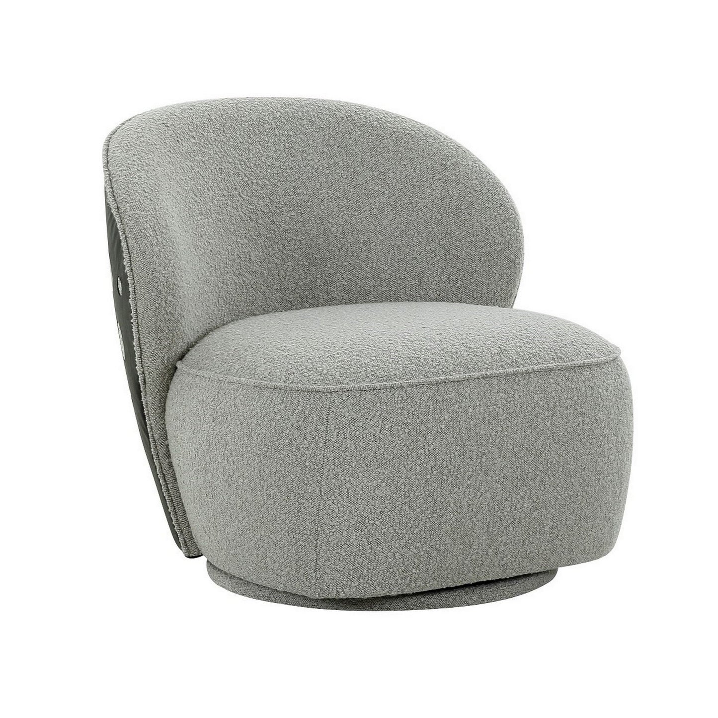 32 Inch Swivel Accent Chair, Smooth Curved Shape, Gray Fabric Upholstery