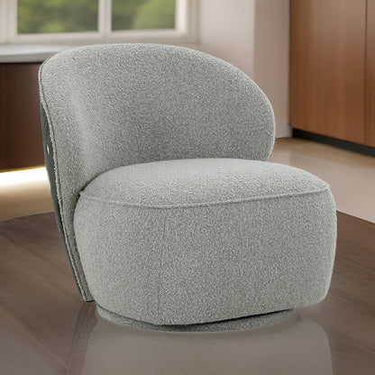 32 Inch Swivel Accent Chair, Smooth Curved Shape, Gray Fabric Upholstery