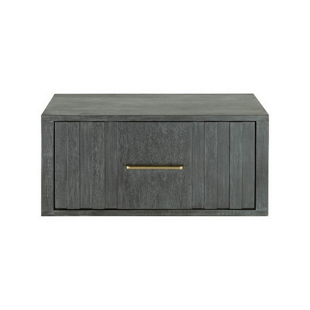 Cid Lime 27 Inch Nightstand, 1 Drawer, Brass Handles, Acacia Wood, Gray