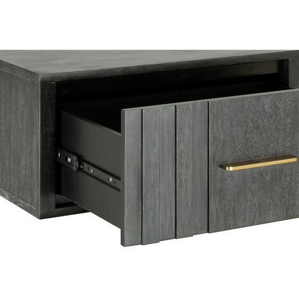 Cid Lime 27 Inch Nightstand, 1 Drawer, Brass Handles, Acacia Wood, Gray