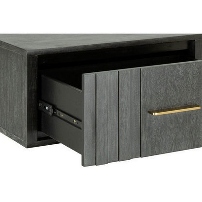 Cid Lime 27 Inch Nightstand, 1 Drawer, Brass Handles, Acacia Wood, Gray