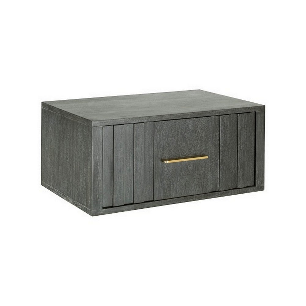 Cid Lime 27 Inch Nightstand, 1 Drawer, Brass Handles, Acacia Wood, Gray