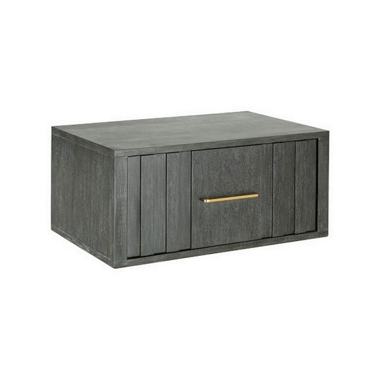 Cid Lime 27 Inch Nightstand, 1 Drawer, Brass Handles, Acacia Wood, Gray