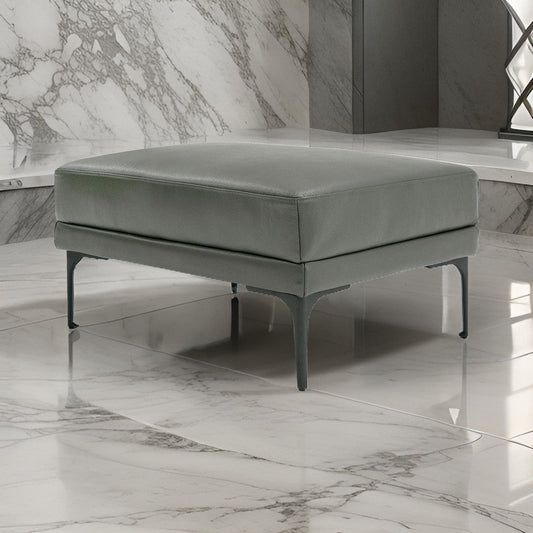 Salk 30 Inch Ottoman, Rectangular Cushioned Seat, Dark Gray Upholstery