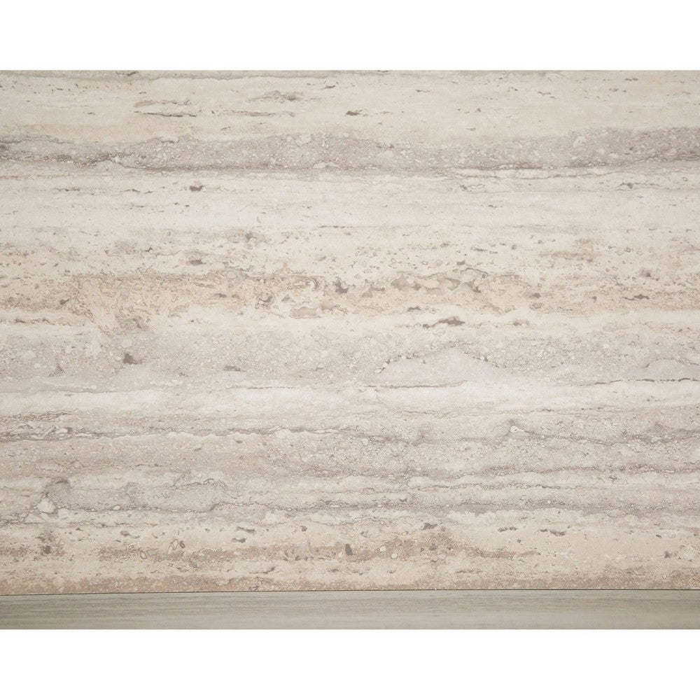 Lia 55 Inch Coffee Table, Rectangular Travertine Stone Finish Laminated Top