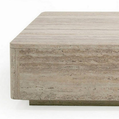 Lia 55 Inch Coffee Table, Rectangular Travertine Stone Finish Laminated Top
