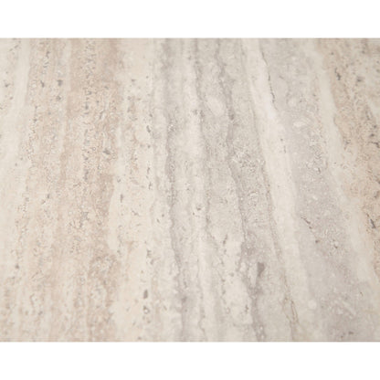 Lia 20 Inch End Table, Square Travertine Stone Finish Laminated Top