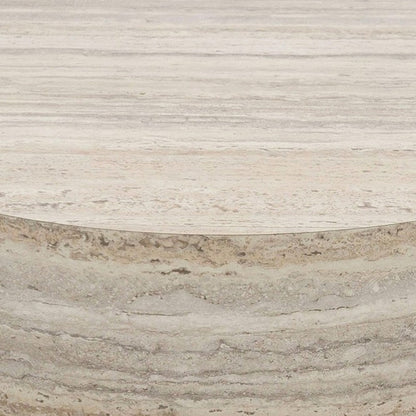 Lia 39 Inch Coffee Table, Round Travertine Stone Finish Laminated Top