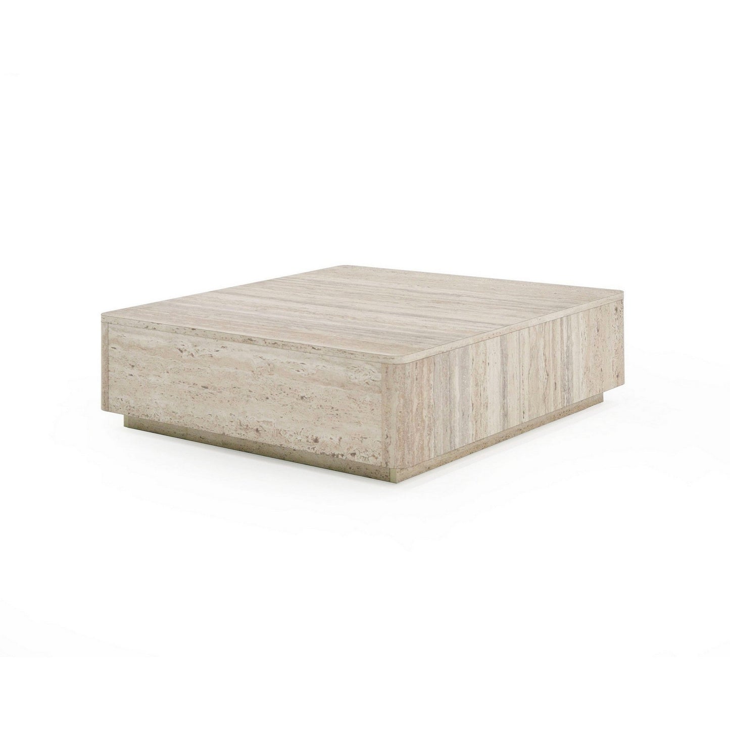 Lia 39 Inch Coffee Table, Square Travertine Stone Finish Laminated Top