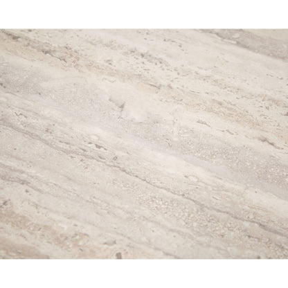Lia 18 Inch End Table, Round Travertine Stone Finish Laminated Top