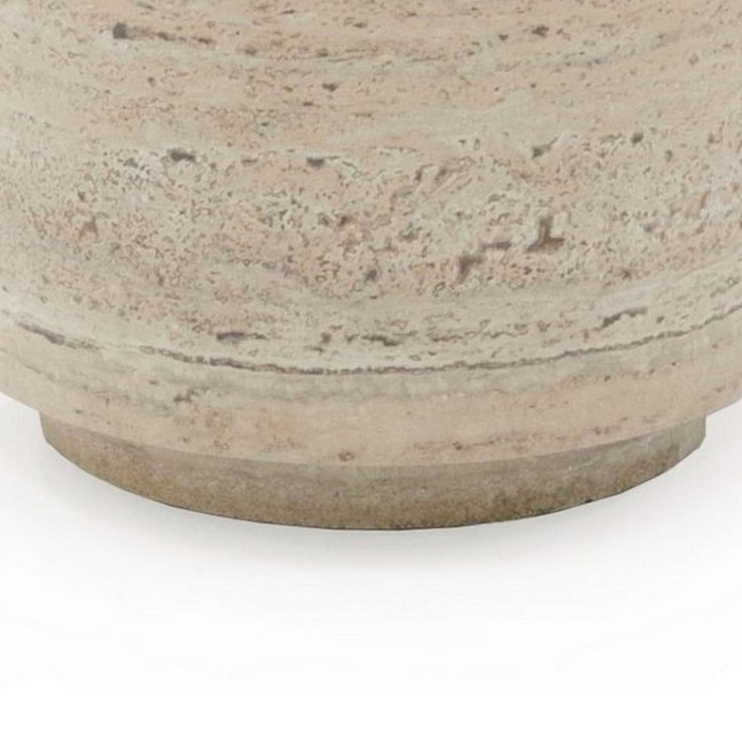 Lia 18 Inch End Table, Round Travertine Stone Finish Laminated Top