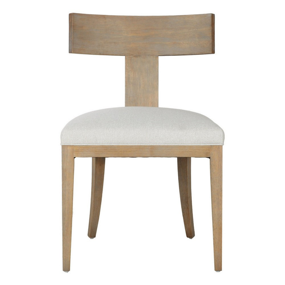 23 Inch Dining Chair Set of 2, T Shape Back, Cushioned, Beige Upholstery
