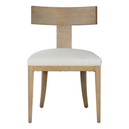 23 Inch Dining Chair Set of 2, T Shape Back, Cushioned, Beige Upholstery
