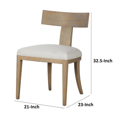 23 Inch Dining Chair Set of 2, T Shape Back, Cushioned, Beige Upholstery