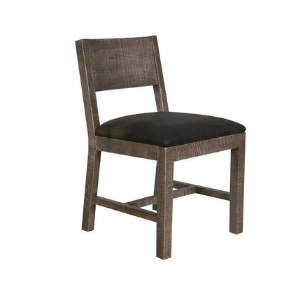 Piel 21 Inch Dining Chair Set of 2, Brown Pine Wood, Black Faux Leather