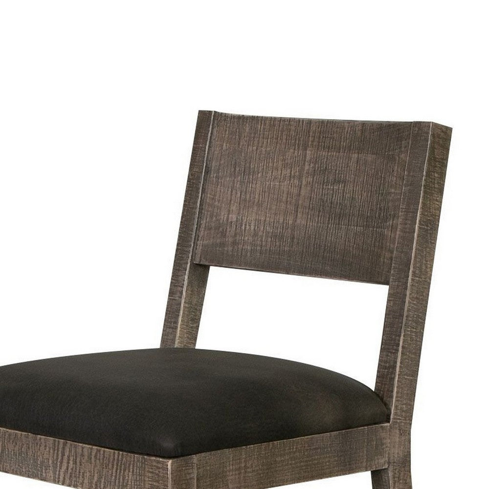 Piel 21 Inch Dining Chair Set of 2, Brown Pine Wood, Black Faux Leather