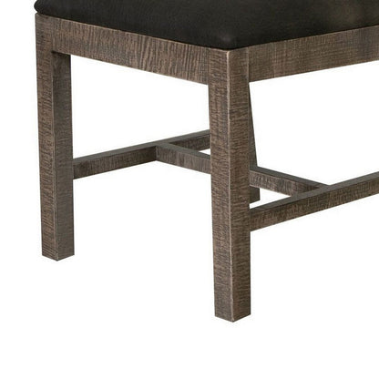 Piel 21 Inch Dining Chair Set of 2, Brown Pine Wood, Black Faux Leather