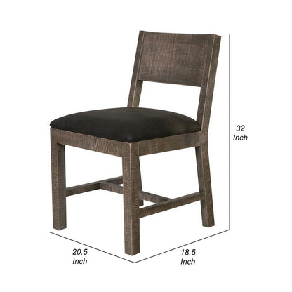 Piel 21 Inch Dining Chair Set of 2, Brown Pine Wood, Black Faux Leather
