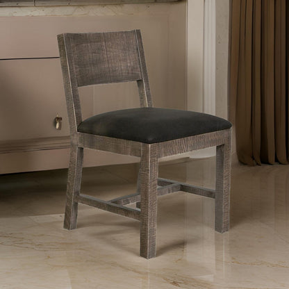 Piel 21 Inch Dining Chair Set of 2, Brown Pine Wood, Black Faux Leather