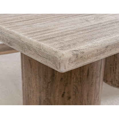 Kohl 26 Inch Side End Table, Brown Mango Wood, Drum Base, Cream Floated Top