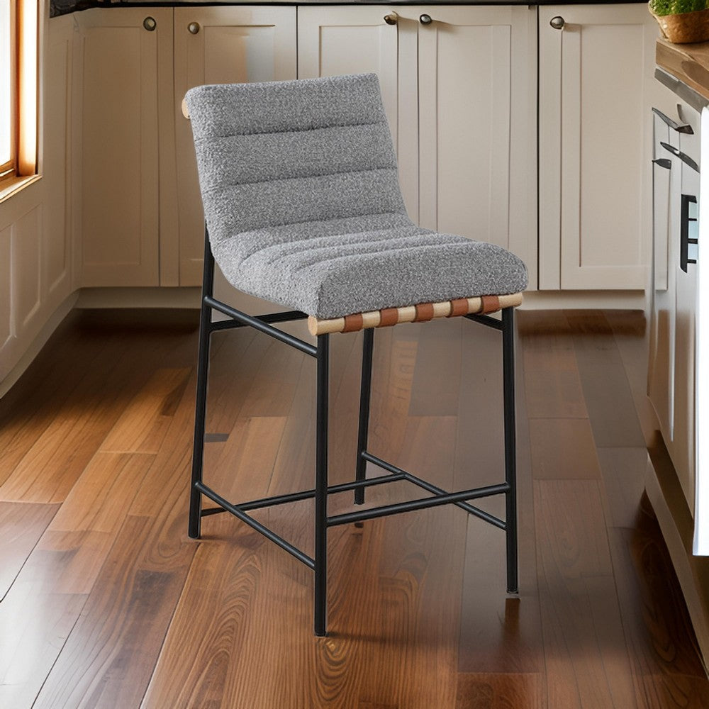Kive 26 Inch Counter Height Stool Chair, Boucle Channel Tufted, Light Gray