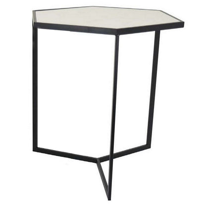 Plant Stand Table Set of 2, Black Metal Frame, Hexagonal White Tabletop