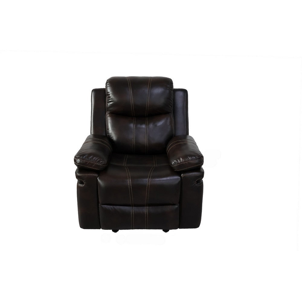 Linden 37 Inch Power Glider Recliner Chair, Plush Brown Faux Leather